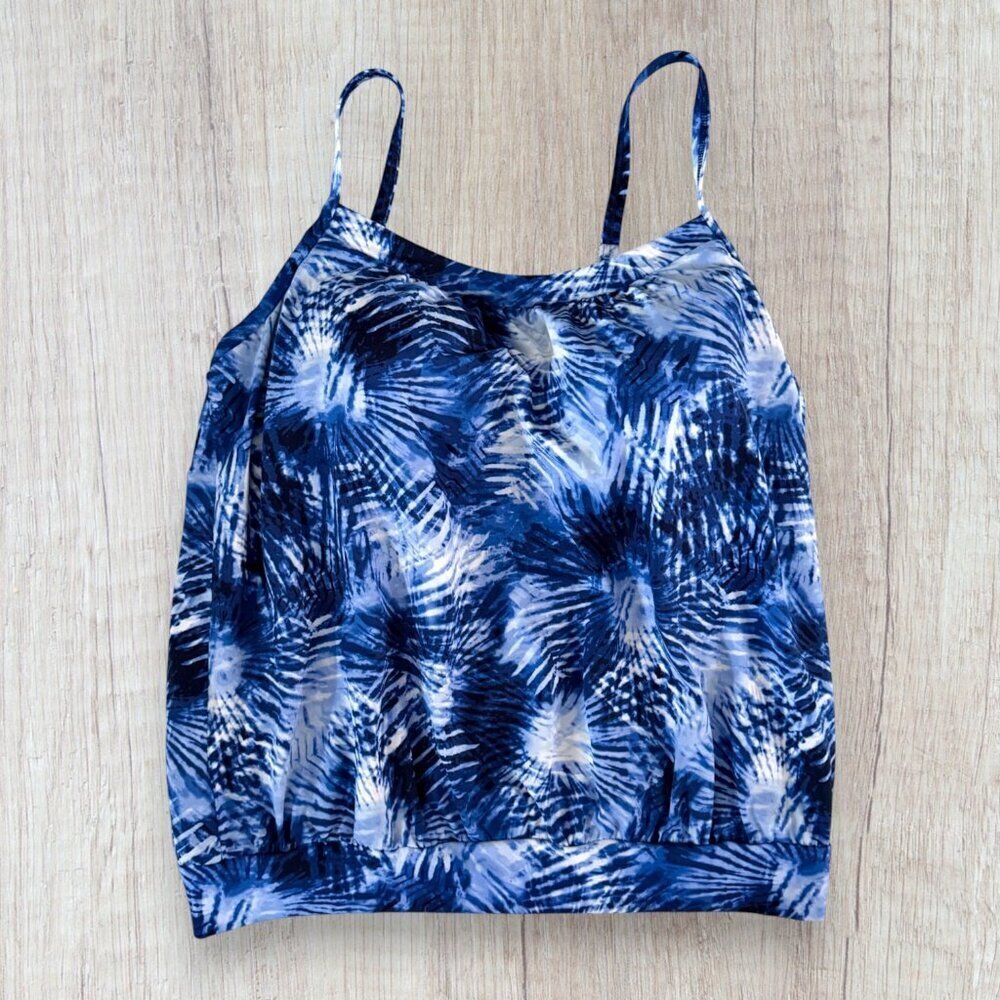 Lands’ End Women’s Blue Tie Dye Pattern Tankini Swim Top Adjustable Straps 12